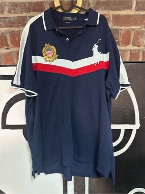 Polo by Ralph Lauren Navy Polo with Red & White Chevron and Crest
